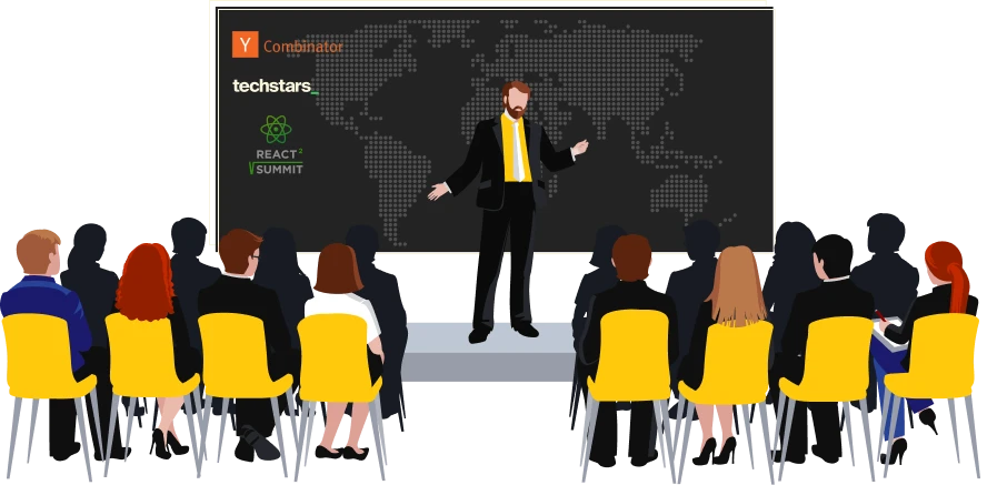 Illustration representing top-tier NodeJs Developers building high-growth startups through innovation and teamwork.